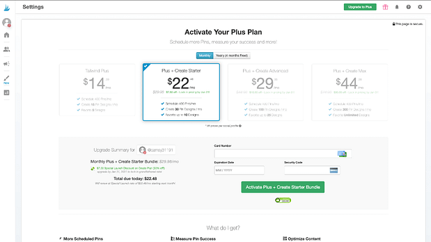 Lock in the special launch pricing for your Tailwind account. (Image: Screenshot of launch pricing table - monthly)